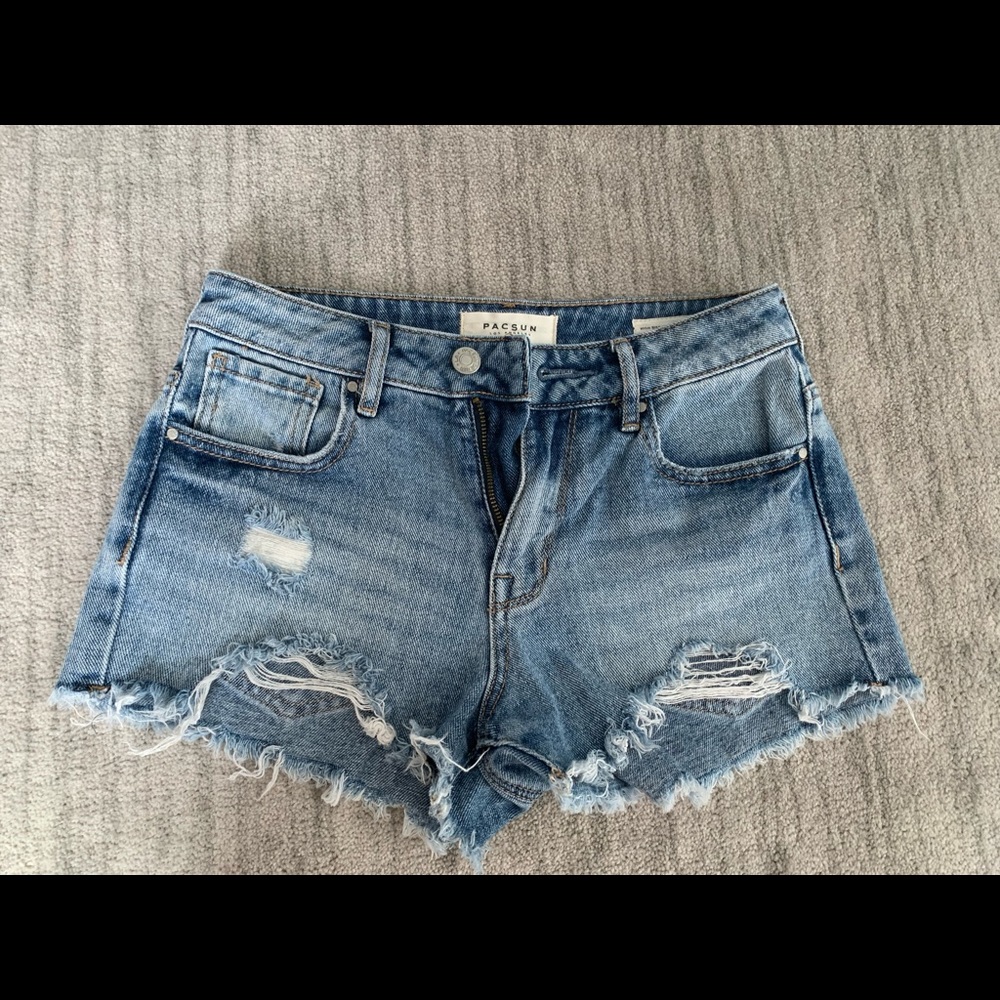 Blue Distressed High Waisted Denim Festival Shorts- Pacsun size 24